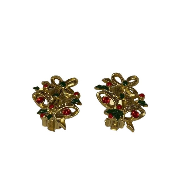 Vintage Christmas Bell clip on holiday earrings - Picture 6 of 6